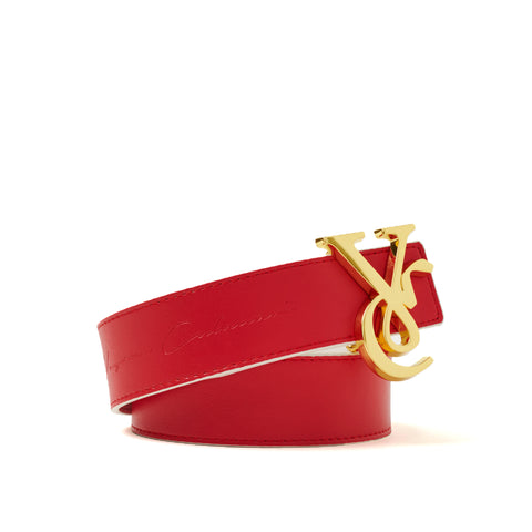 VC 24K Gold Buckle with Red/White Reversible Leather Belt Strap - Veyron  Calanari
